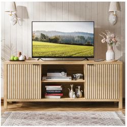 Fluted Mid-Century TV Stand- Oak Grey