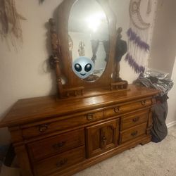 Real Wood Dresser With Mirror And Nightstand. Used. 