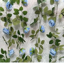 4 Baby Blue Artifical Rose Vines 6ft Long Each One