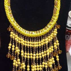 Beautiful Boho Yellow Beaded Necklace