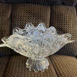 Vintage Bohemian Czech Cut Crystal Pedestal Fruit Bowl / Centerpiece Dish