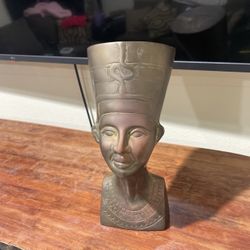 Vintage Bronze Egyptian Head Sculpture.