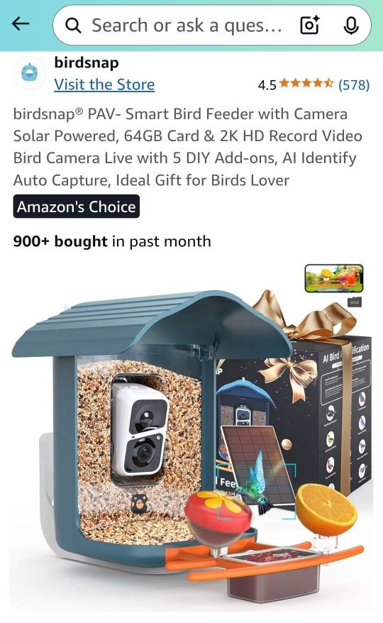 Solar Smart Bird Feeder With 2k Camera- BRAND NEW