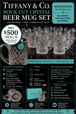 RARE — Tiffany & Co. Rock Cut Crystal Beer Mug 