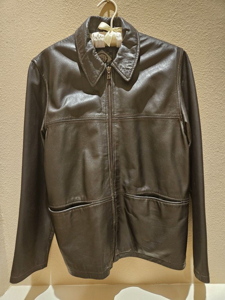 Enjoy Leather Wear Long Sleeve Full Zip Lamb Leather Brown / Size Medium