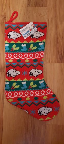 Peanuts Snoopy Knit Red Christmas Stocking Snowflake Holly 75th Anniversary 2025