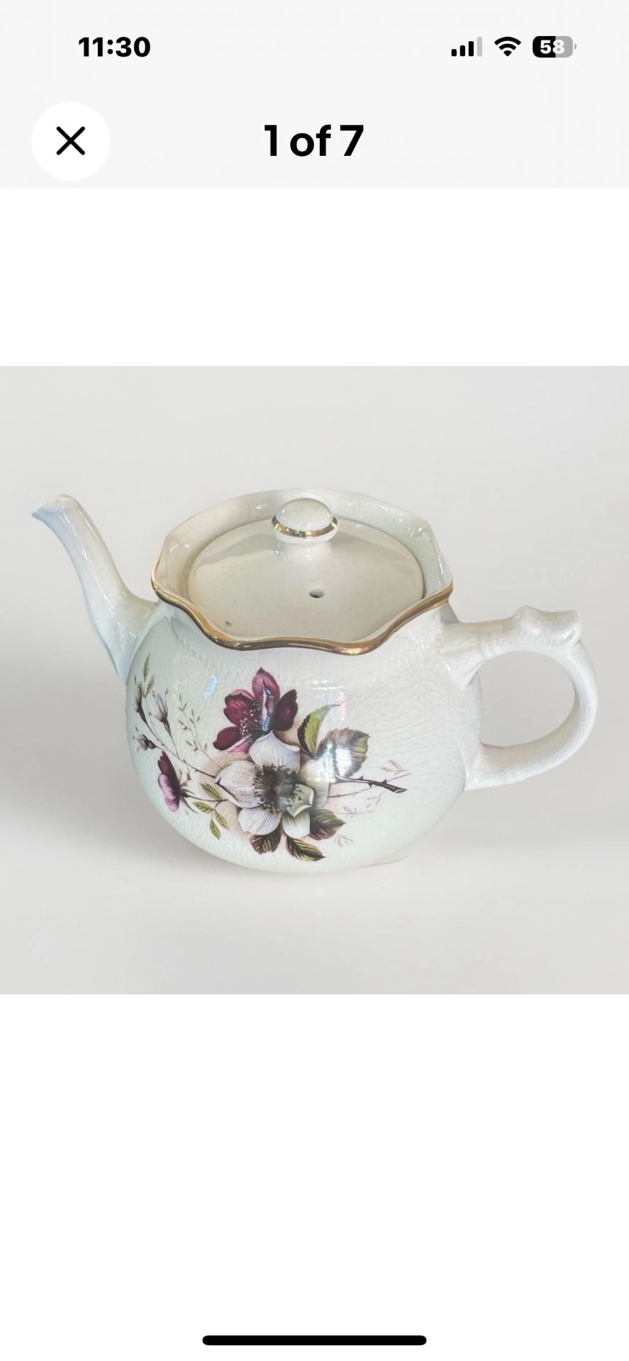 Vtg Arthur Wood Sandon Teapot - Floral Pattern, Gold Trim, Crazed Finish - Made in England