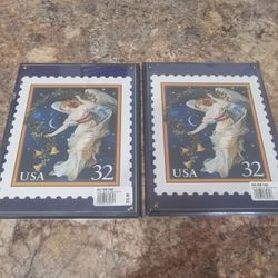 2 New Sealed 8"x10" Angel Night Sky Postal Stamp Wall Decor Plaque Style 
