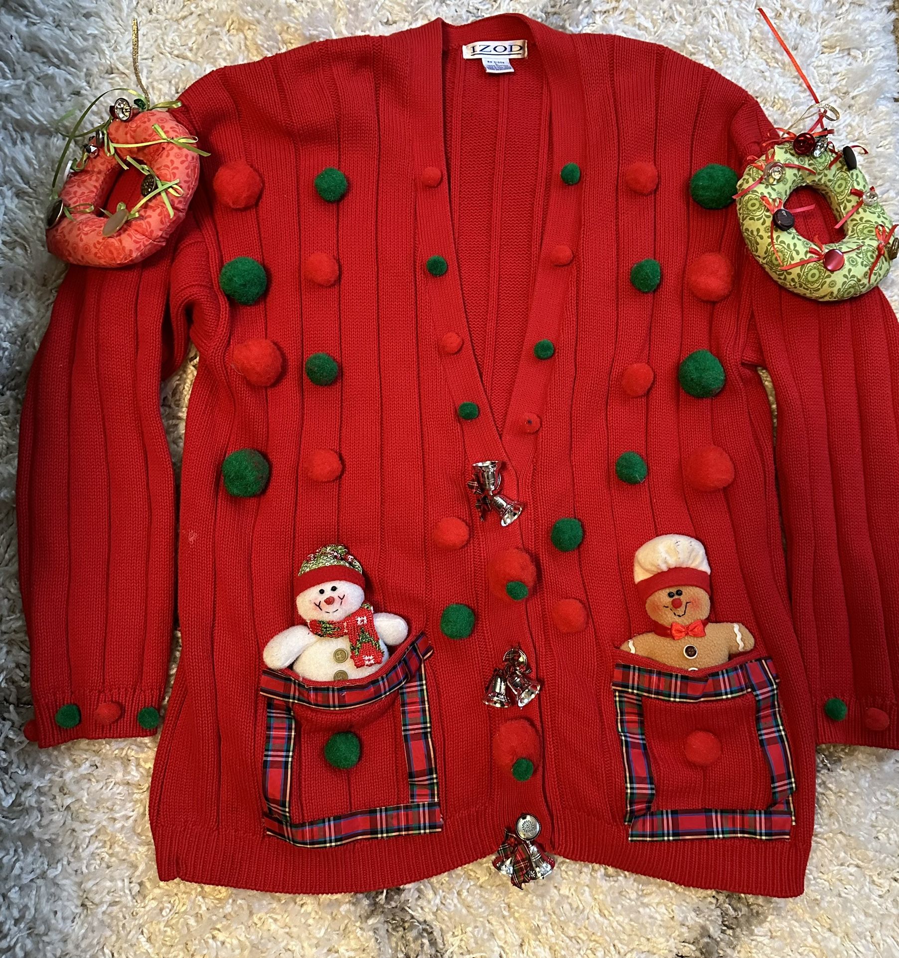 Custom Holiday “Ugly” Cardigan Sweater Vintage Izod Made Hong Kong
