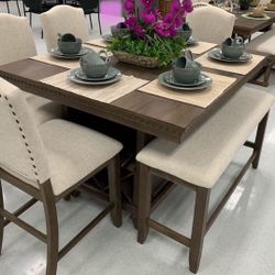 Regent Grayish Brown Counter Height Set Dining table and Chairs
