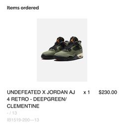 Jordan 4 Undefeated Size 13