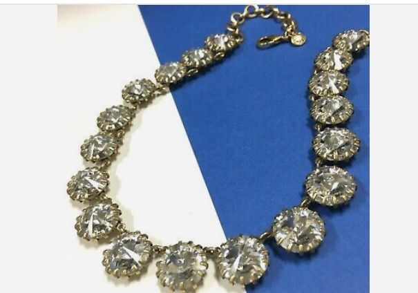 J. Crew Clear Large Rhinestone Necklace With Gold Tone