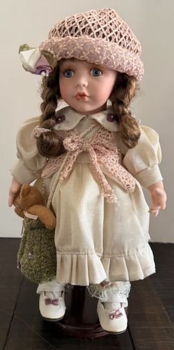 Vintage Geppeddo 11” Porcelain Doll with Bear