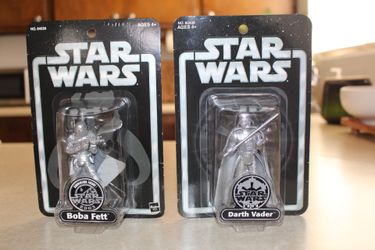 Star Wars 2003 Boba Fett & 2004 Darth Vader Silver Convention Figures MOC