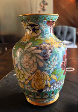 Cloisonné Floral Vase with Gold Trim
