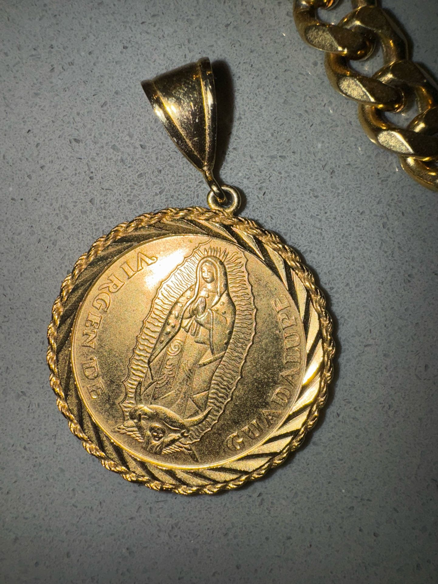 Gold Cuban Choker Virgin Mary Pendant