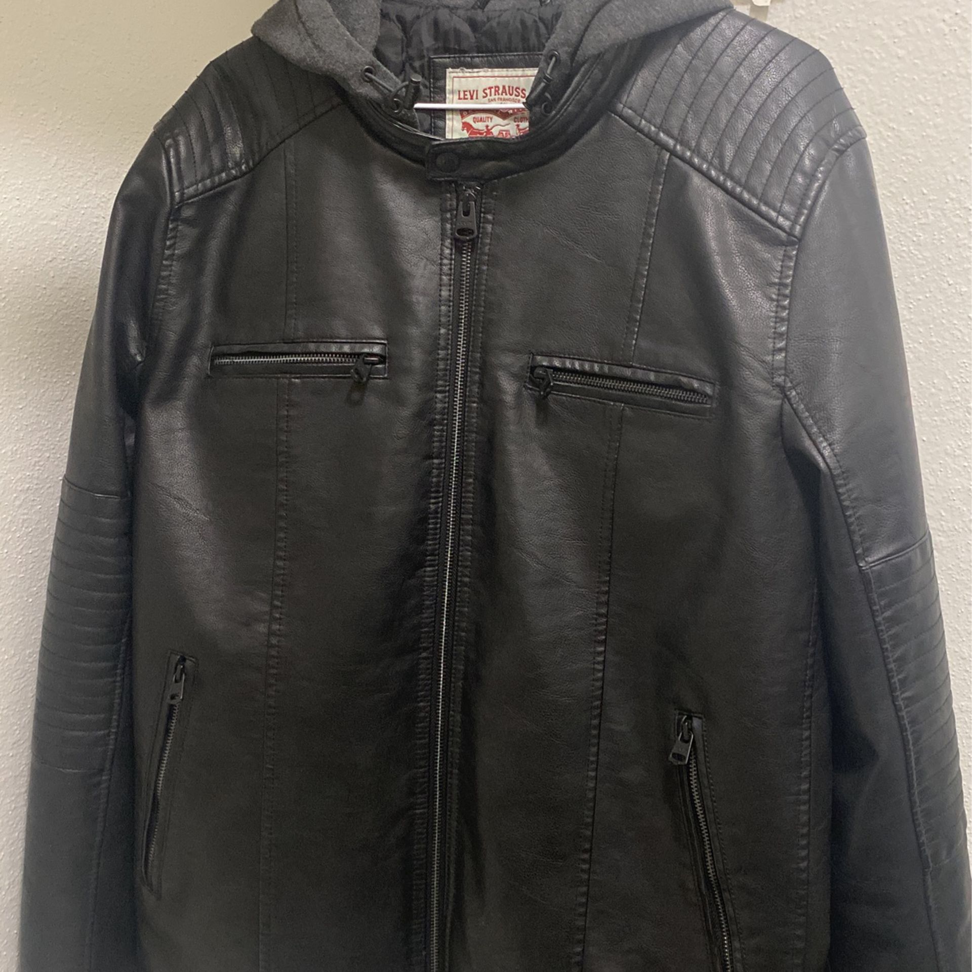 Levi’s Leather Jacket with Hoodie Large 