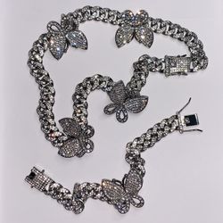 Stainless Steel Butterfly Necklace And Bracelet 
