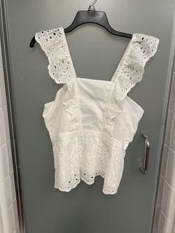 NWT Banana Republic petite White Crochet Lace Flutter Sleeve Blouse