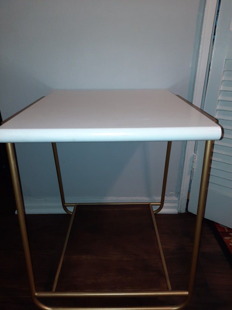 Sayer Square White Brass Tiered End Table 