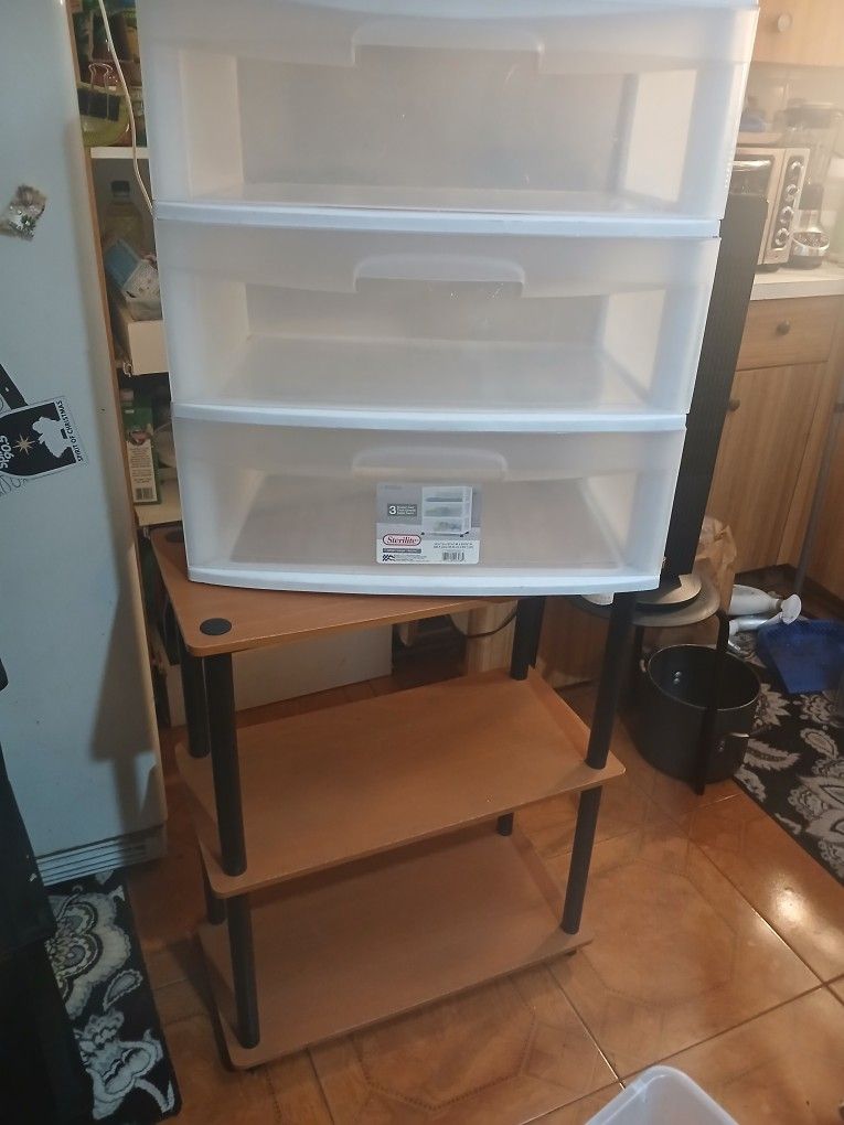 Plastic Organizers And Wood Shelves
