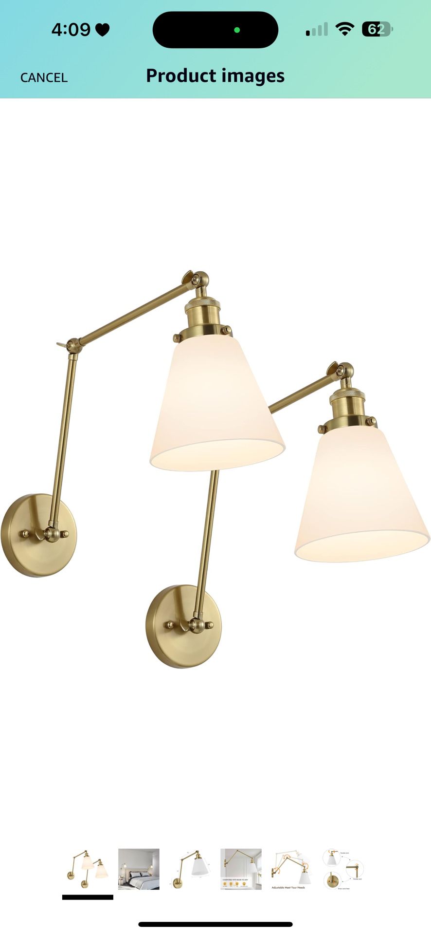 WINGBO Swing Arm Adjustable Wall Lamps Set of 2 Brass Hardwired 