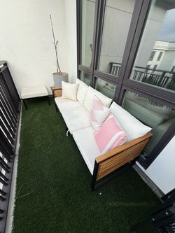 Outdoor Patio Sofa with Wood and Metal Frame