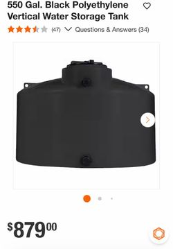550 Gal. Black Polyethylene Vertical Water Storage Tank