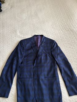 Men's Navy Blue Plaid Blazer Jacket / Sport Coat