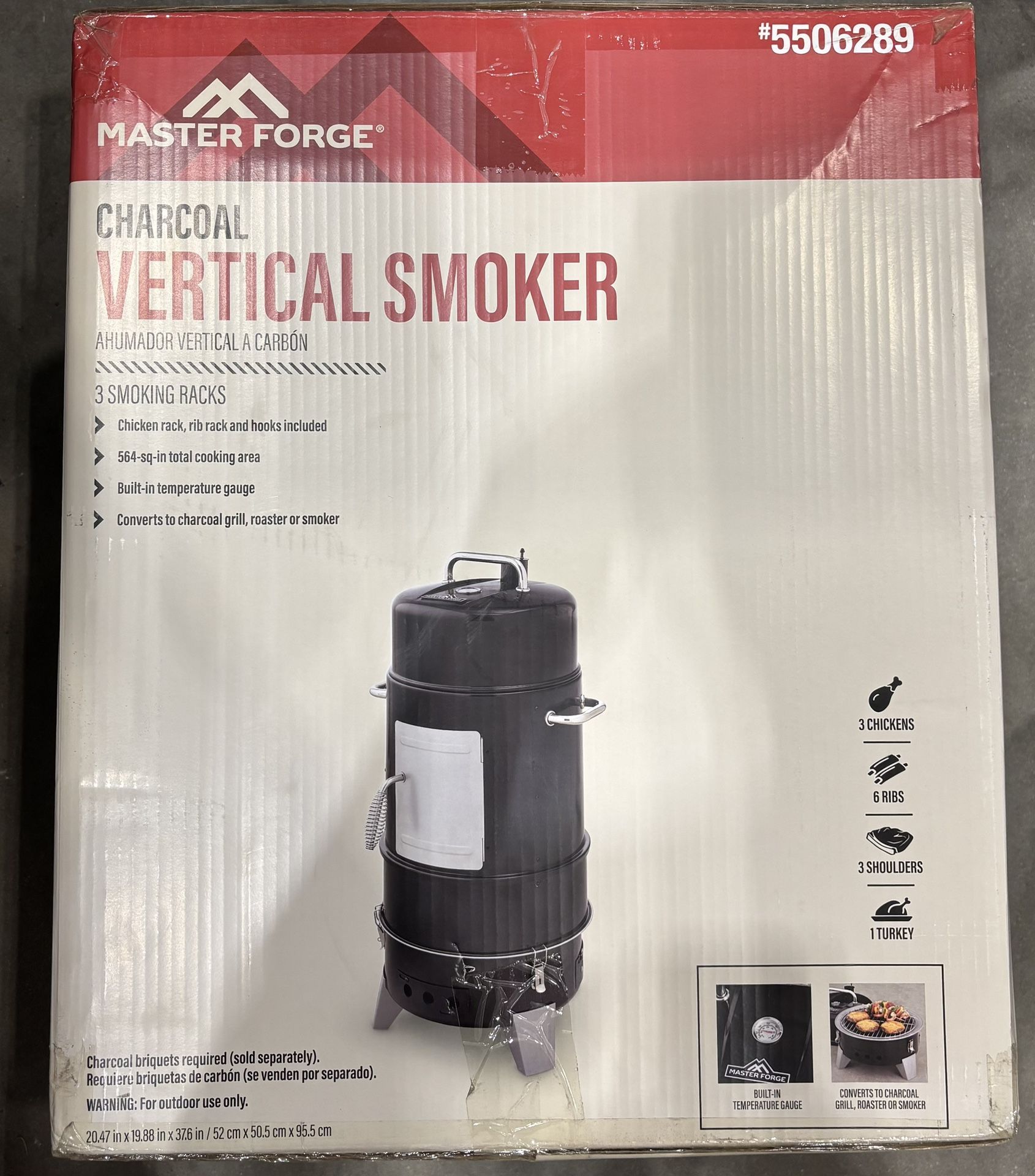 Master Forge Vertical Charcoal Smoker Brand New