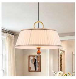 19.69" Drum Fabric Chandelier, 3-Light Dining Room Light Fixture