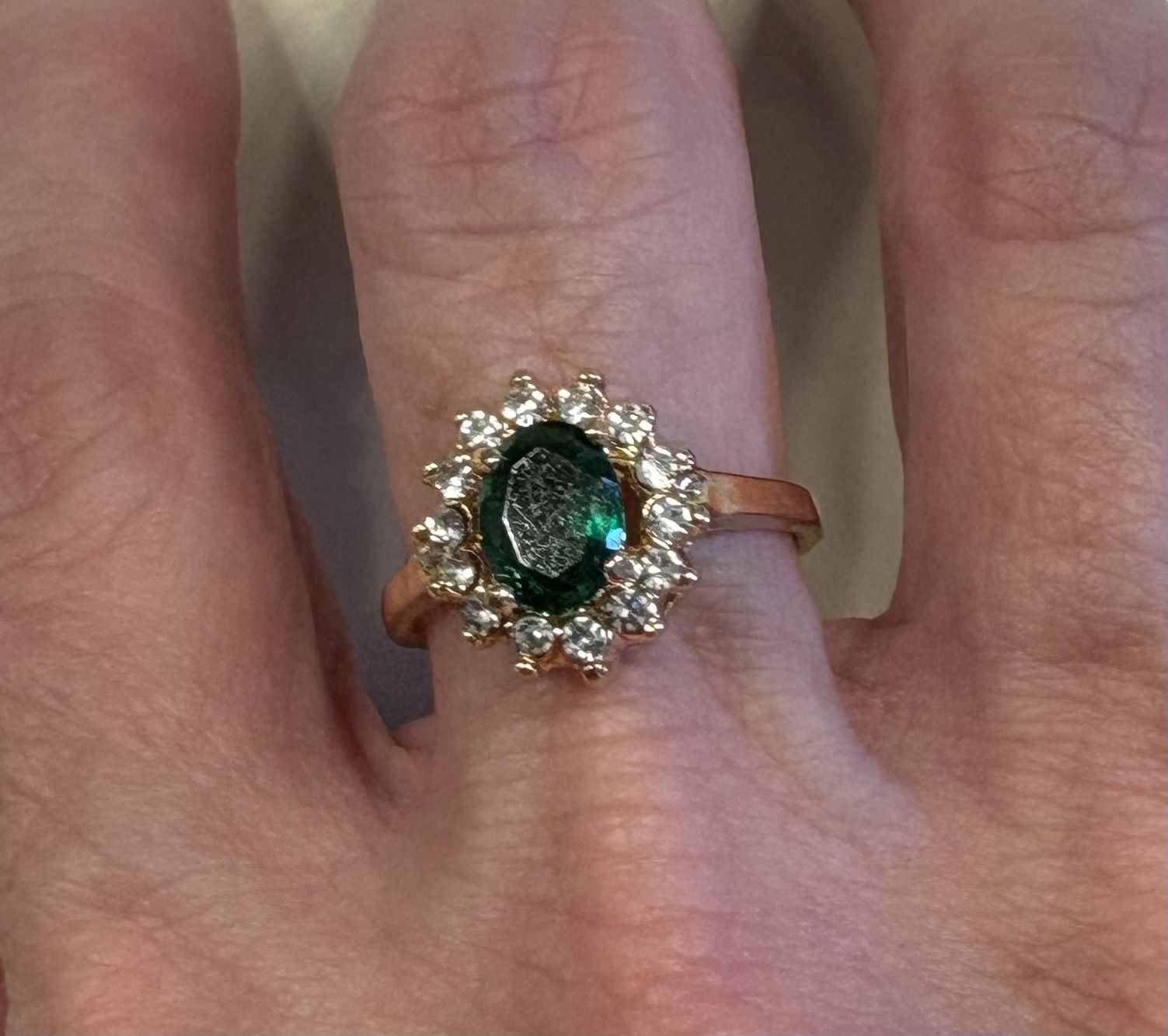 New CZ green sapphire gold filled ring size 9