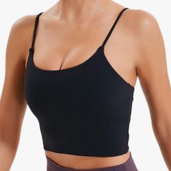 Lemedy Medium 4/6 Black Spaghetti Strap Sport Workout Crop Top Tank Top