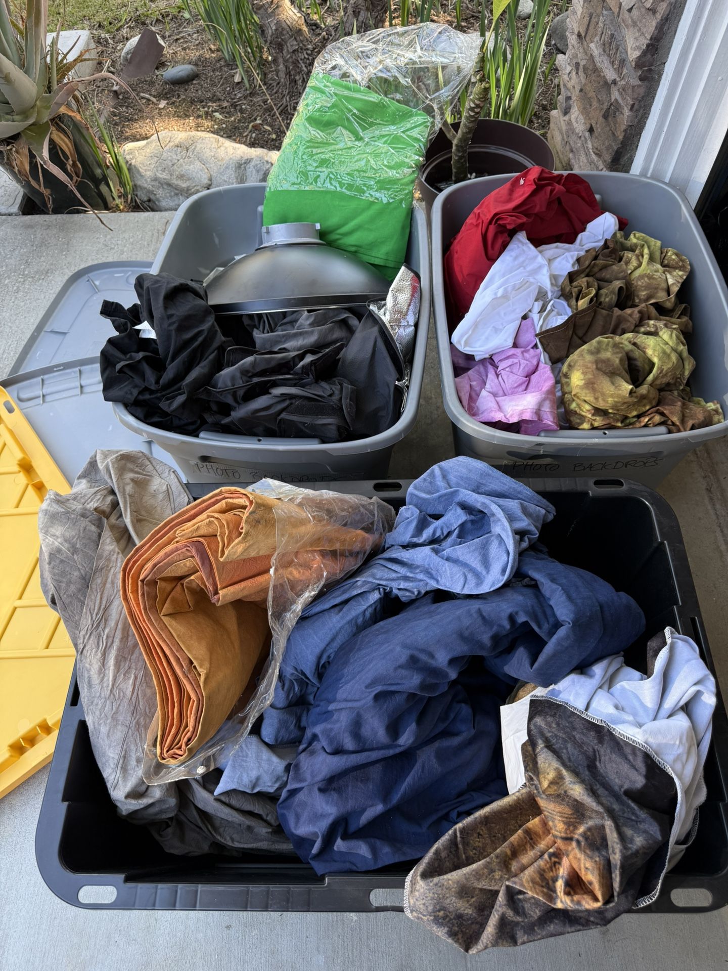 Three bins of assorted photo backdrops for Sale in Whittier, CA - OfferUp