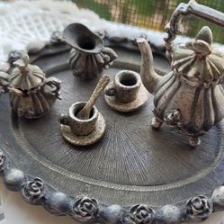 Pewter Miniature Teapot Set Vintage. Toy or Display 