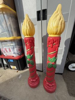 Christmas Blow Mold Candles-pair Vintage From 1999