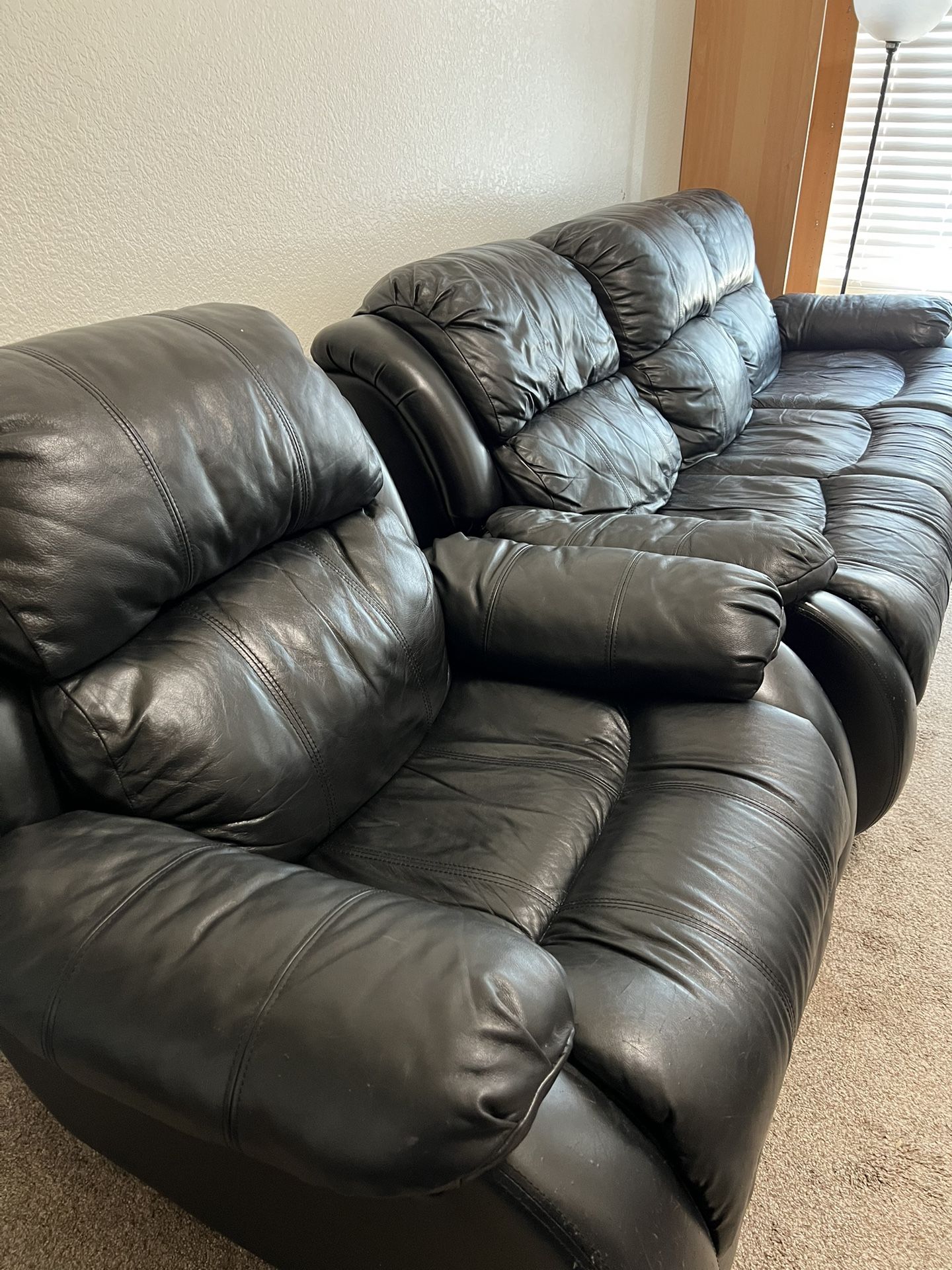 Leather Recliner and Sofa
