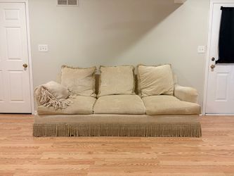 Beautiful Cream 3-Seat Sofa w/ Fringe, Good Condition. Pickup ASAP