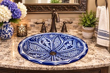 Handcrafted Blue & White Ceramic Vessel Bathroom Sink – 21" x 17"