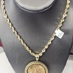 14k 26inch 5mm Solid Rope Chain 14k Bezel 22k Centanario 