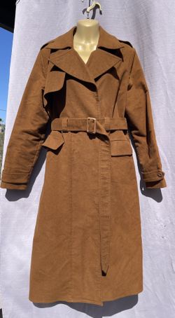 Vtg GAP Brown Moleskin Cotton Suede Belted Trench Coat Jacket Hong Kong Medium