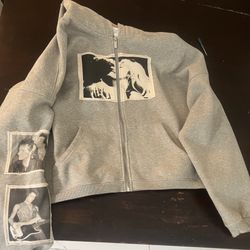 ENHYPEN Niki Wear bastard PUNK PRINT APPLIQUE HOODIE Zip Up L Size Gray KPop