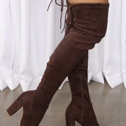 CURVE Brown Thigh High Heel Boots 10W