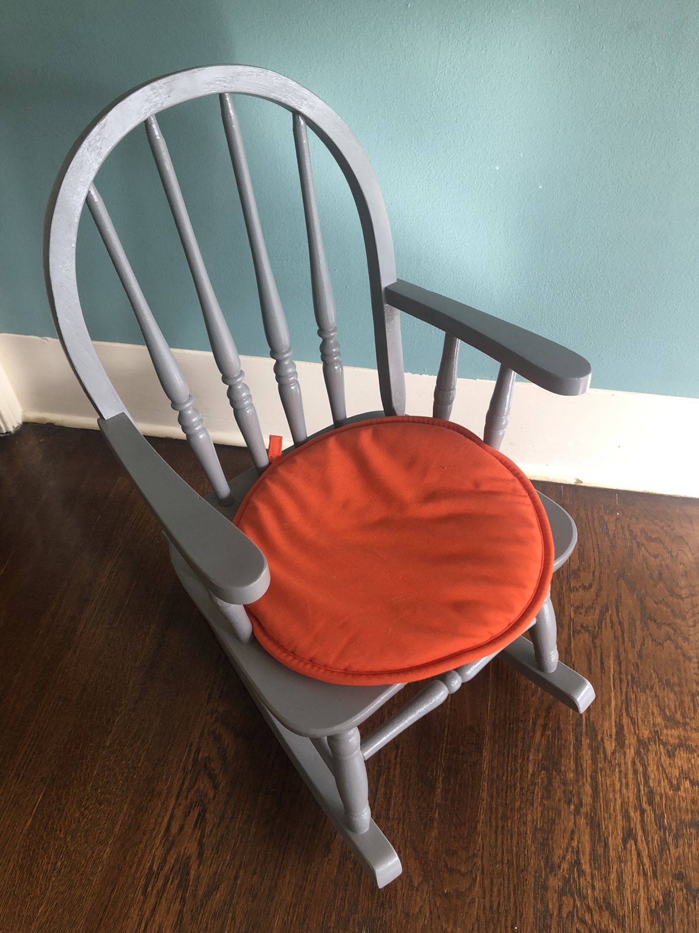 Kids gray painted wooden rocking chair