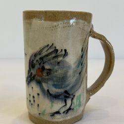 Original Art Pottery Bird Mug Cup Handcrafted Blue Birds