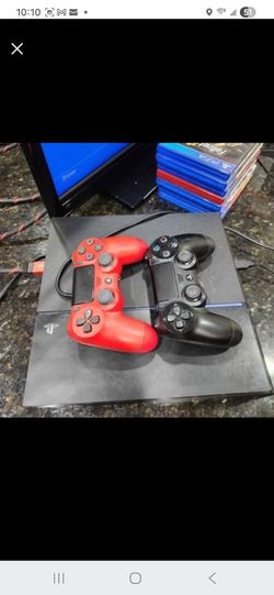 Ps4 500GB Console Model #1115A-Cuhh with Red/Black Controller/ 7 games/ hdmi charge cord/ power cord