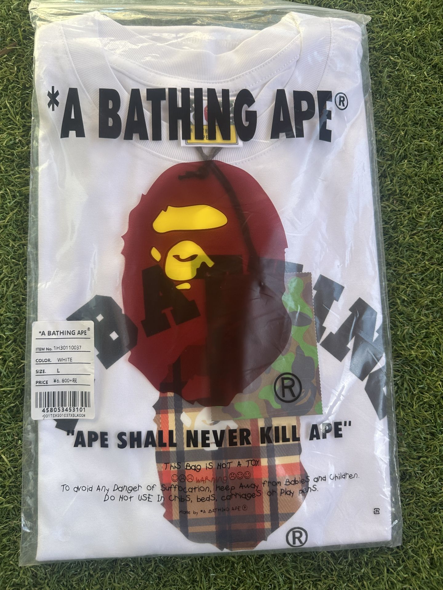 White Bape T Shirt Burberry Design Large