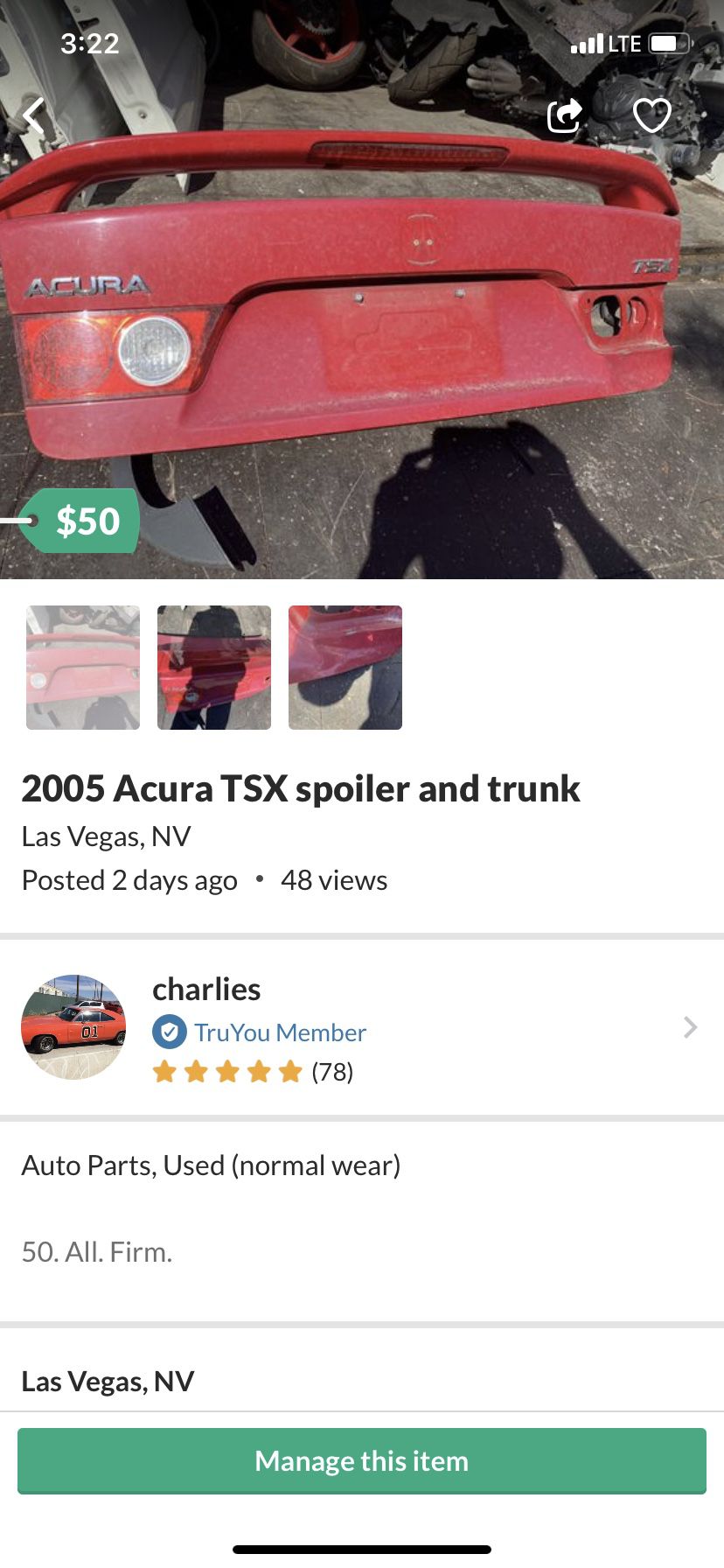 Acura TSX parts trunk spoiler