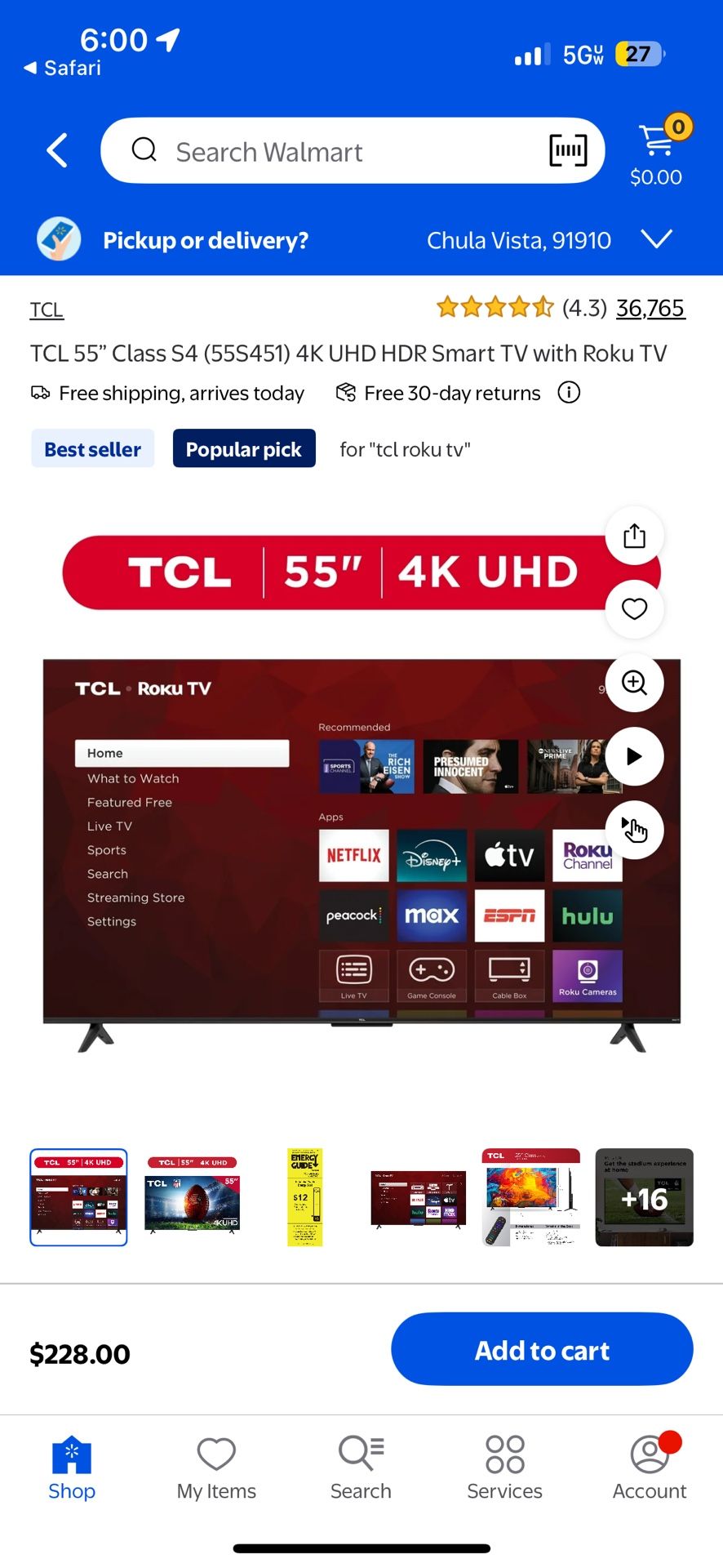 55 “ tcl Roku tv