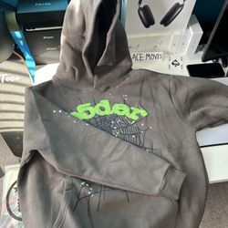 Grey And Green Sp5der Hoodie 
